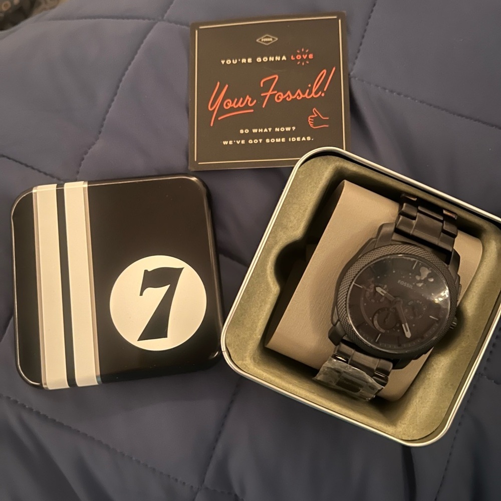 Fossil Men’s Chronograph Watch – Black Stainless Steel with Box